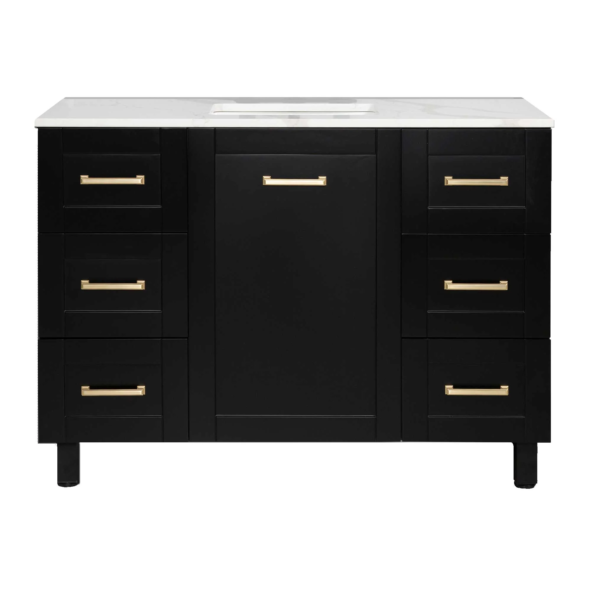 48" Freestanding Single Bathroom Vanity in Black with Quartz Stone Countertop - Image 3