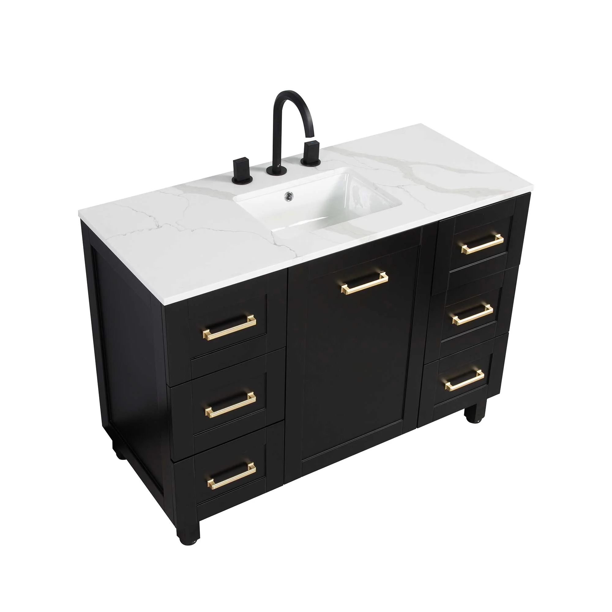 48" Freestanding Single Bathroom Vanity in Black with Quartz Stone Countertop - Image 4