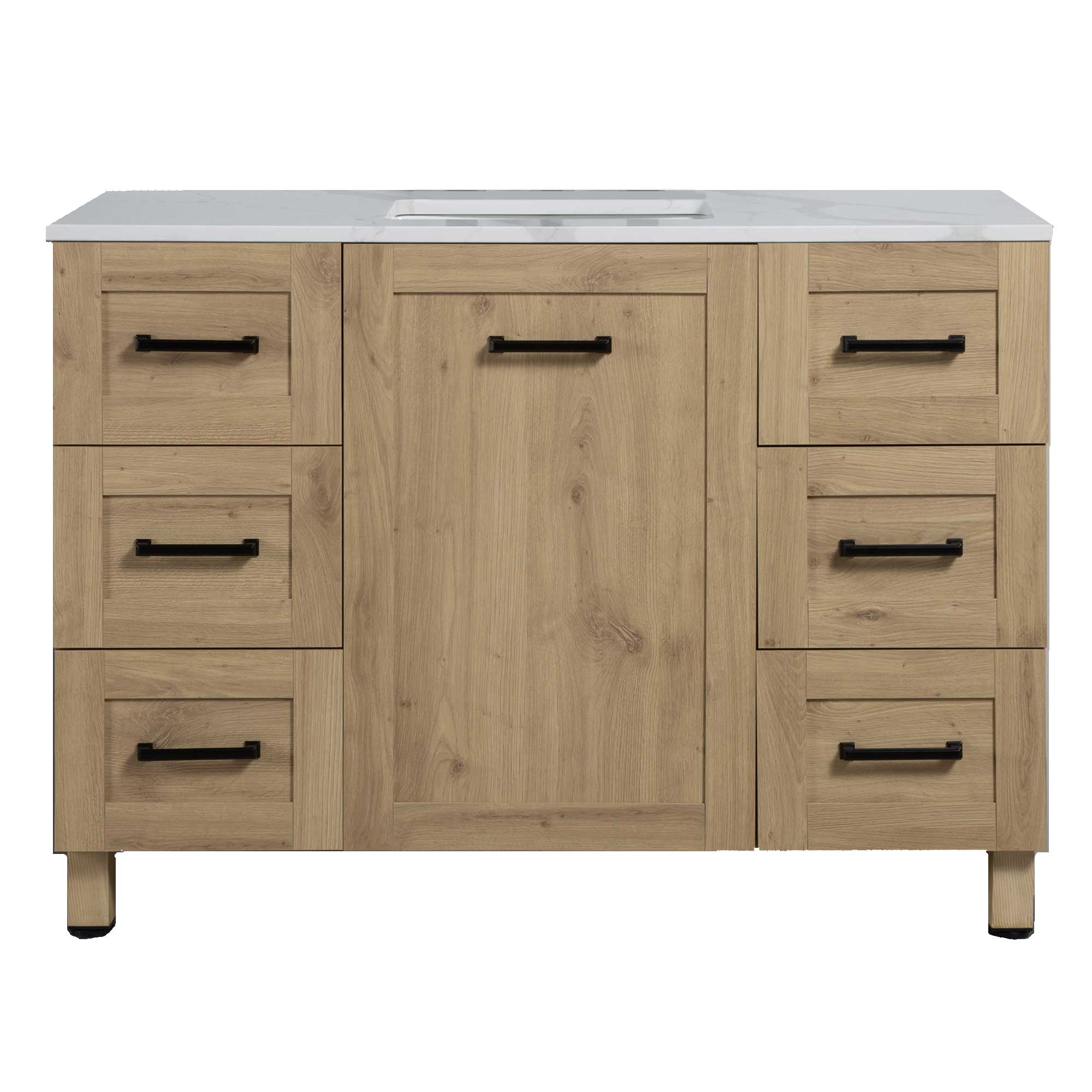 48" Freestanding Single Bathroom Vanity in Oak with Quartz Stone Countertop - Image 4