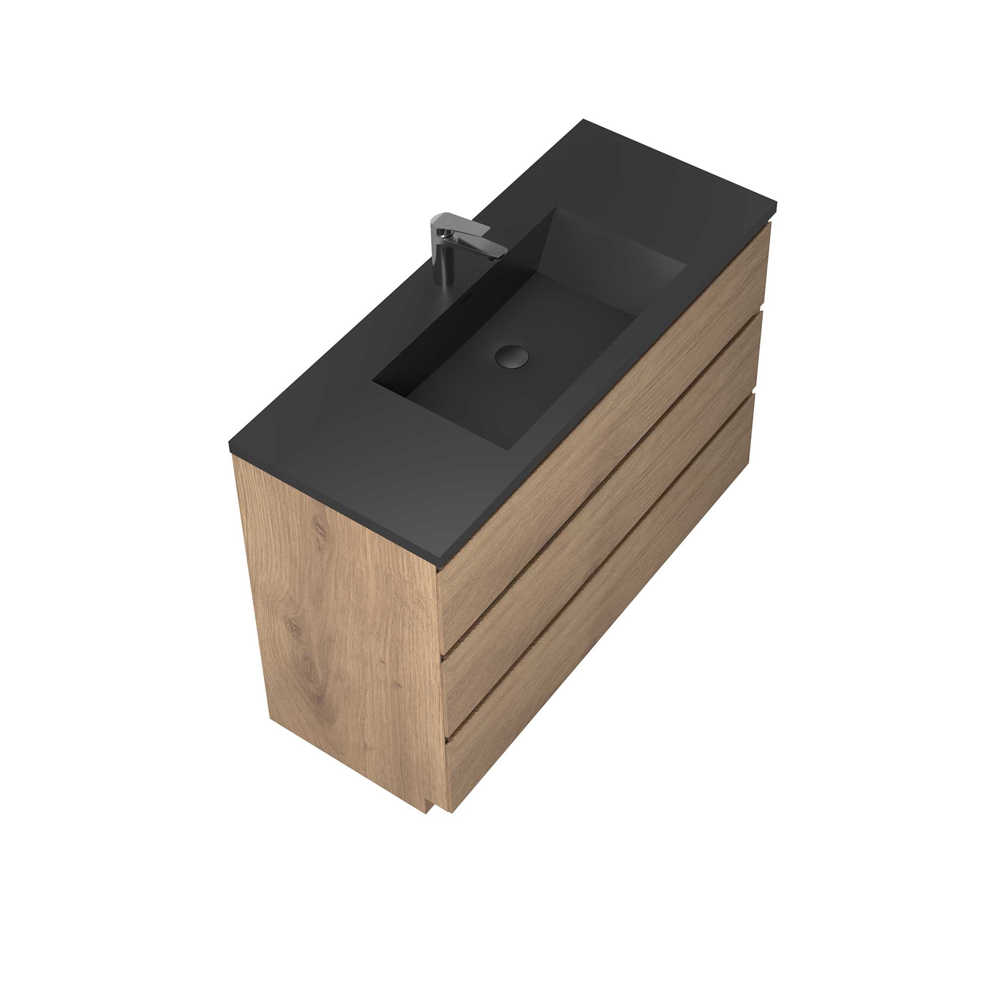 48" Freestanding Single Bathroom Vanity in Oak with Black Quartz Integrated Sink - Image 3