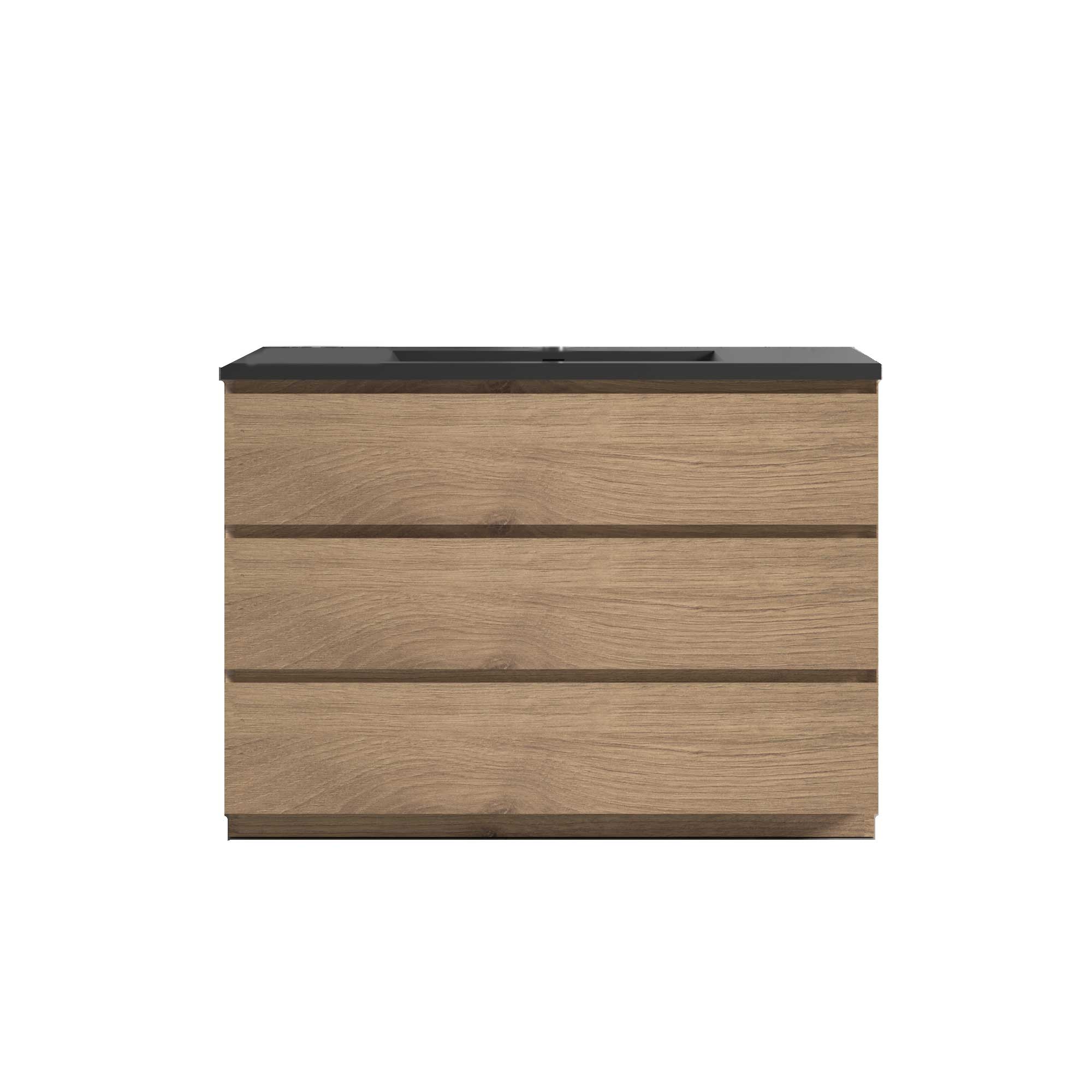 48" Freestanding Single Bathroom Vanity in Oak with Black Quartz Integrated Sink - Image 4