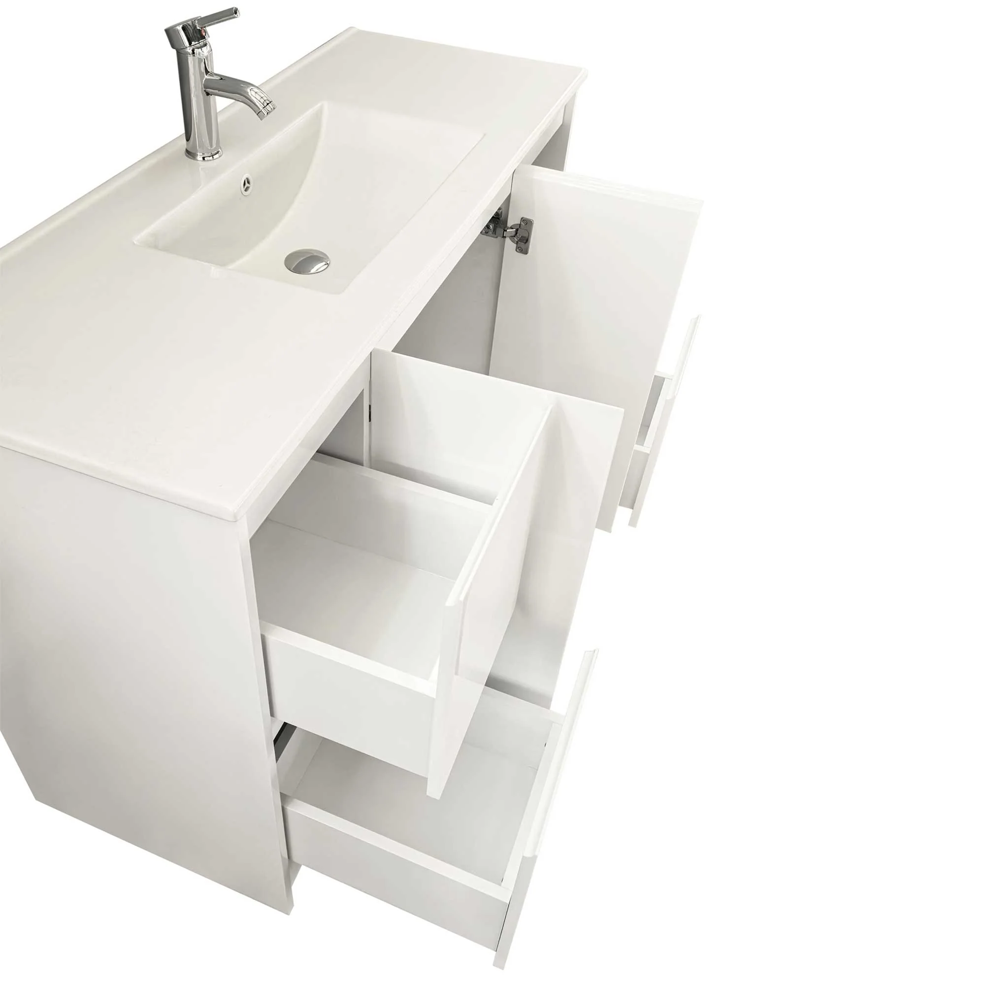 48" Freestanding Bathroom Vanity in White Gloss with White Single Sink Top LV19-48W - Image 3