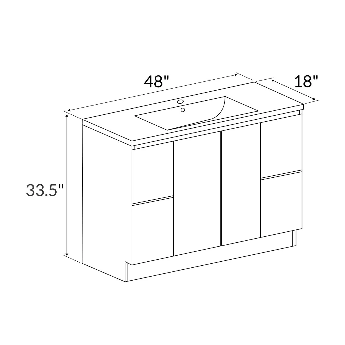 48" Freestanding Bathroom Vanity in White Gloss with White Single Sink Top LV19-48W - Image 4