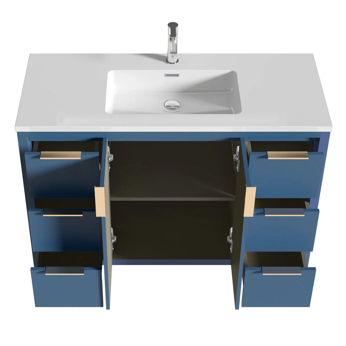 48" W Freestanding Single Bathroom Vanity in Blue with White Quartz Integrated Sink LV14-48B - Image 2