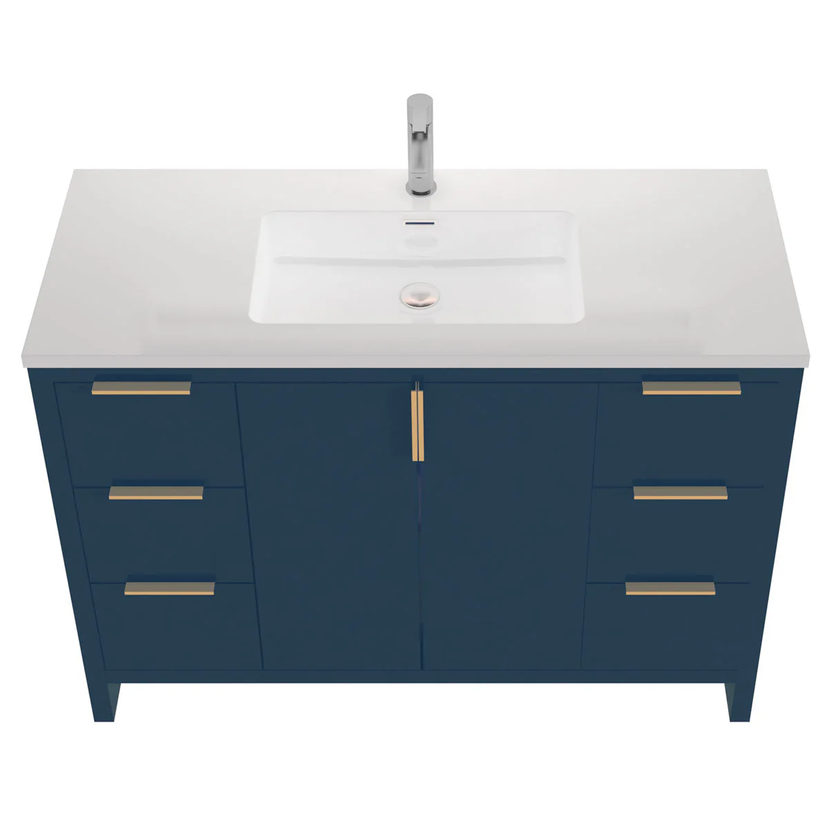 48" W Freestanding Single Bathroom Vanity in Blue with White Quartz Integrated Sink LV14-48B - Image 3