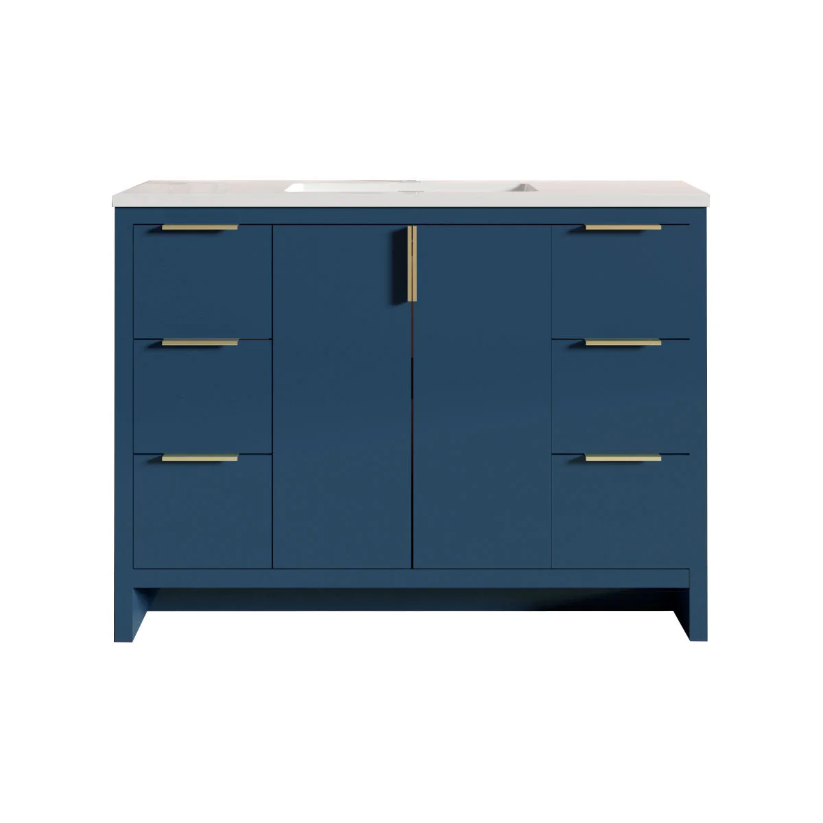 48" W Freestanding Single Bathroom Vanity in Blue with White Quartz Integrated Sink LV14-48B - Image 4