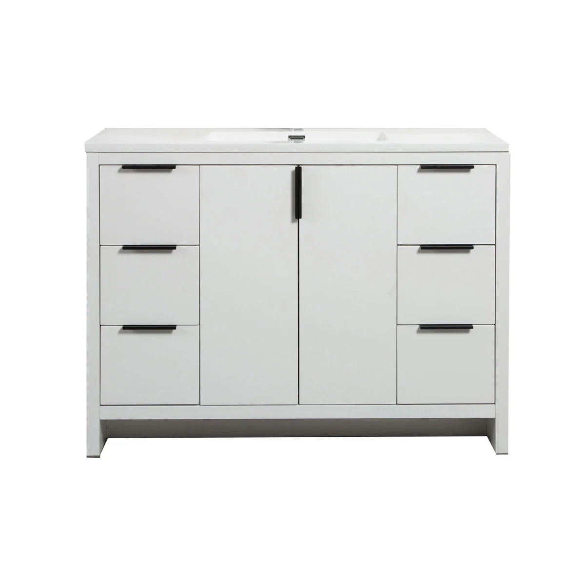 48" W Freestanding Single Bathroom Vanity in White Gloss with Quartz Integrated Sink LV14-48W - Image 4