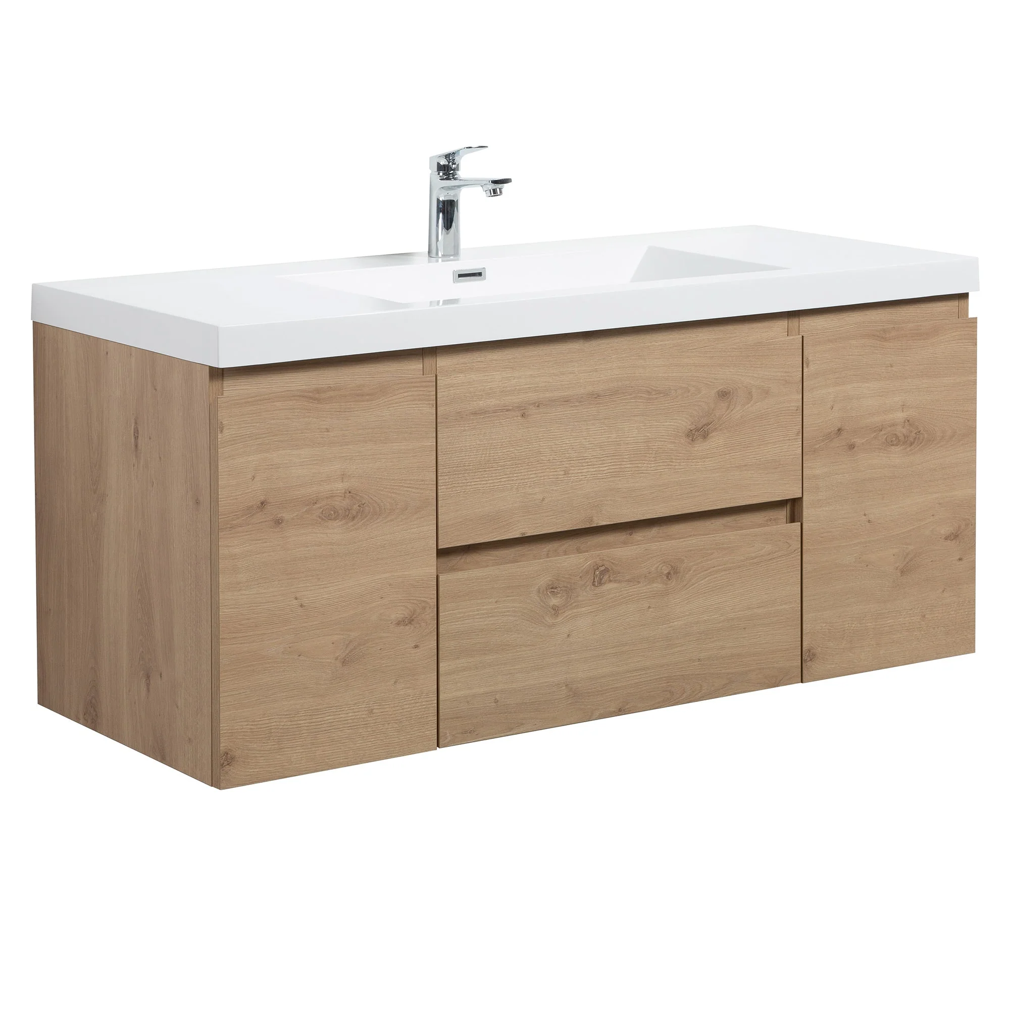 48" Wall Mount Single Bathroom Vanity in Oak with White Integrated Sink LV13-48 - Image 2