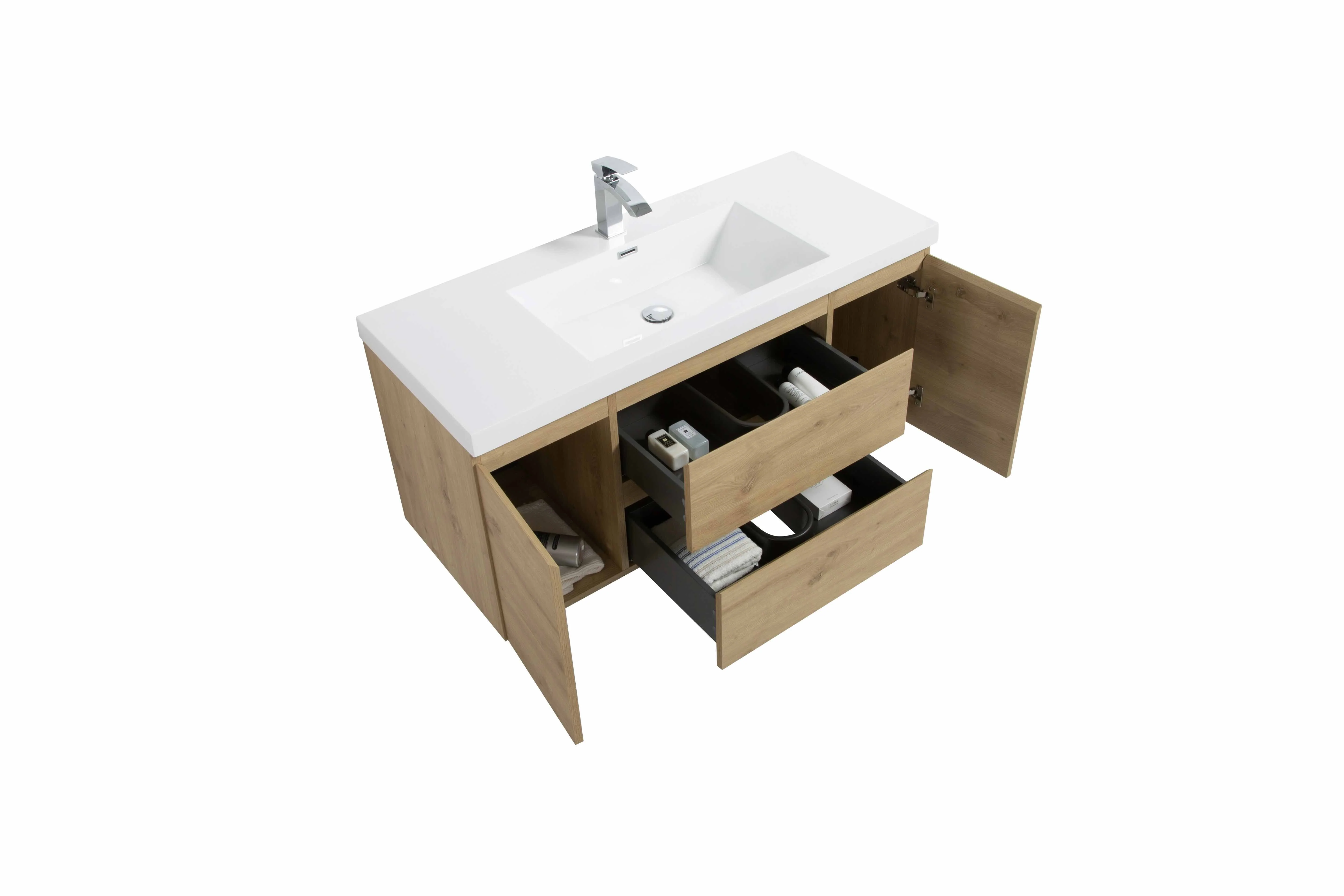48" Wall Mount Single Bathroom Vanity in Oak with White Integrated Sink LV13-48 - Image 3