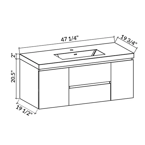 48" Wall Mount Single Bathroom Vanity in Oak with White Integrated Sink LV13-48 - Image 5