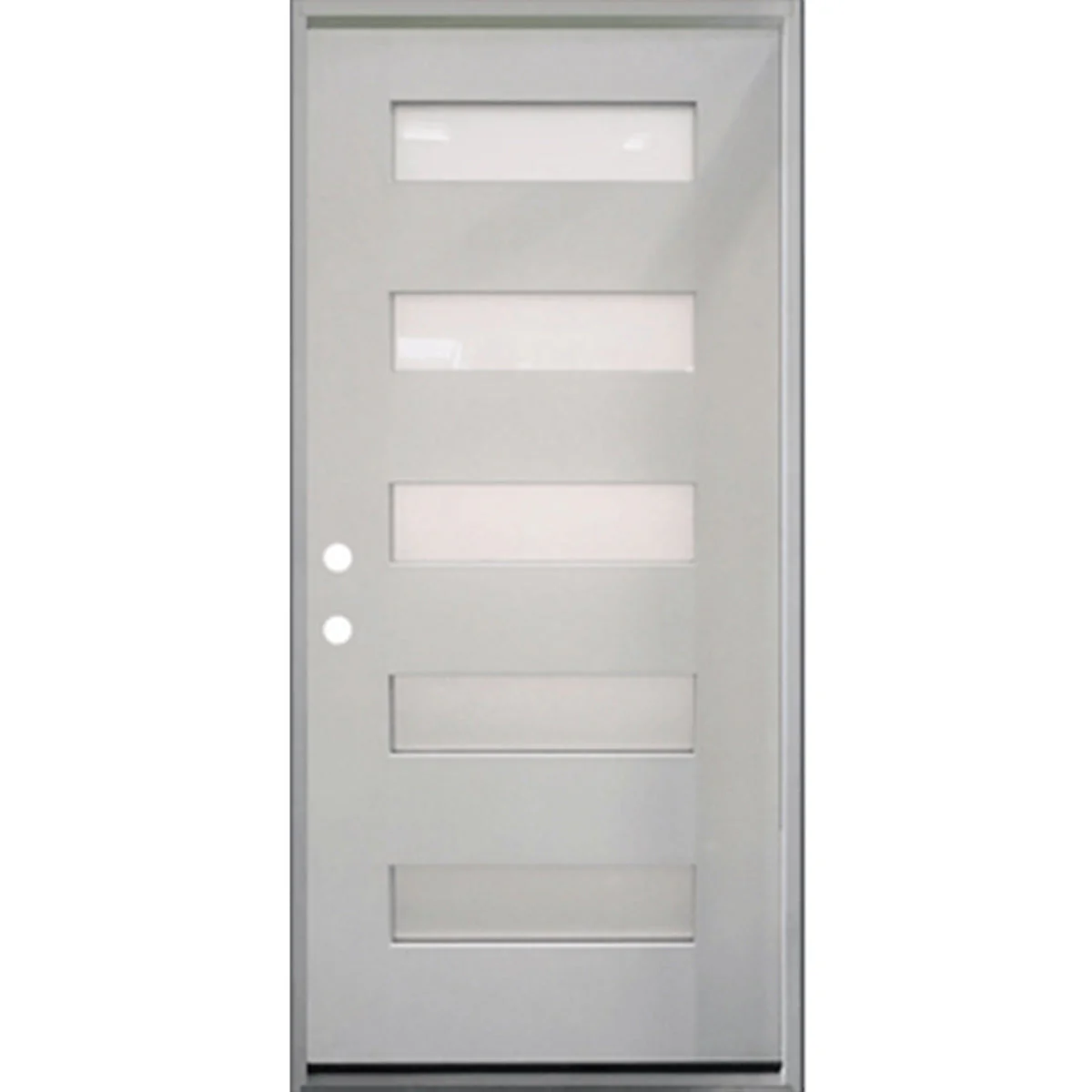 36 in. x 80 in. 5-Lite Shaker, Acid Etch Unfinished White Prehung Fiberglass Exterior Door with Brickmold - Image 3