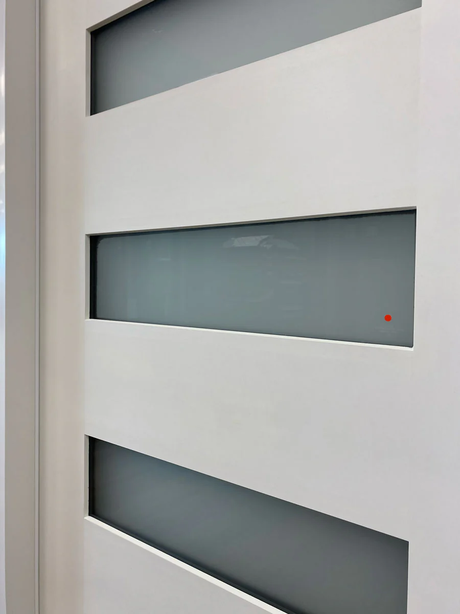 36 in. x 80 in. 5-Lite Shaker, Acid Etch Unfinished White Prehung Fiberglass Exterior Door with Brickmold - Image 4