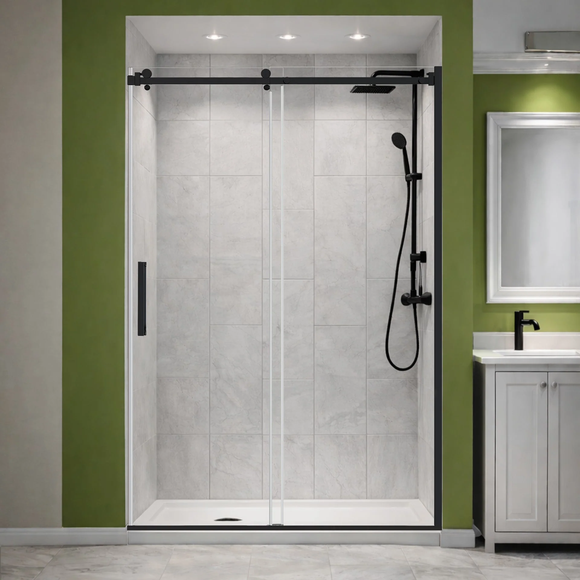 56-60 W x 76 H  Sliding Shower Semi-Frameless Door ULTRA-B with Clear Glass in Matte Black - Image 2