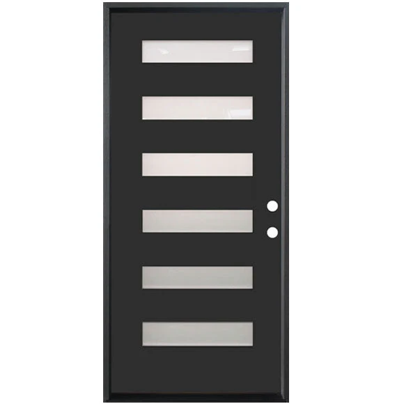 36 in. x 80 in. 6-Lite Shaker, Acid Etch Painted Black Prehung Fiberglass Exterior Door