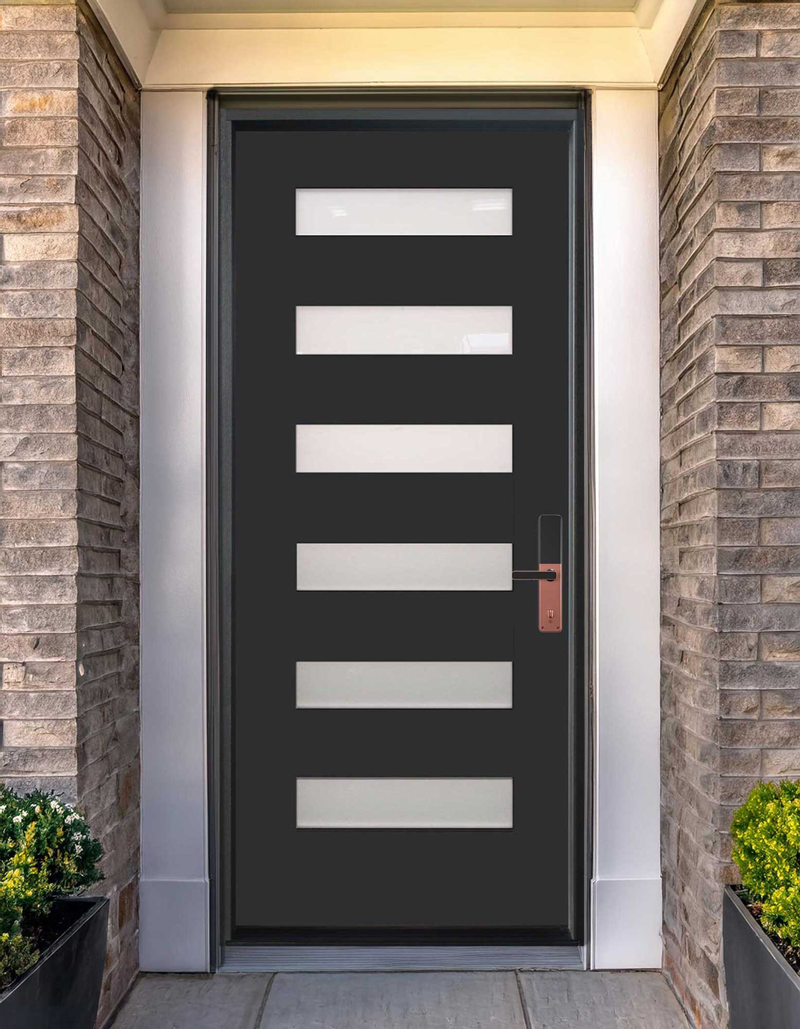 36 in. x 80 in. 6-Lite Shaker, Acid Etch Painted Black Prehung Fiberglass Exterior Door - Image 2