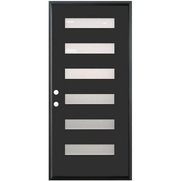 36 in. x 80 in. 6-Lite Shaker, Acid Etch Painted Black Prehung Fiberglass Exterior Door - Image 3