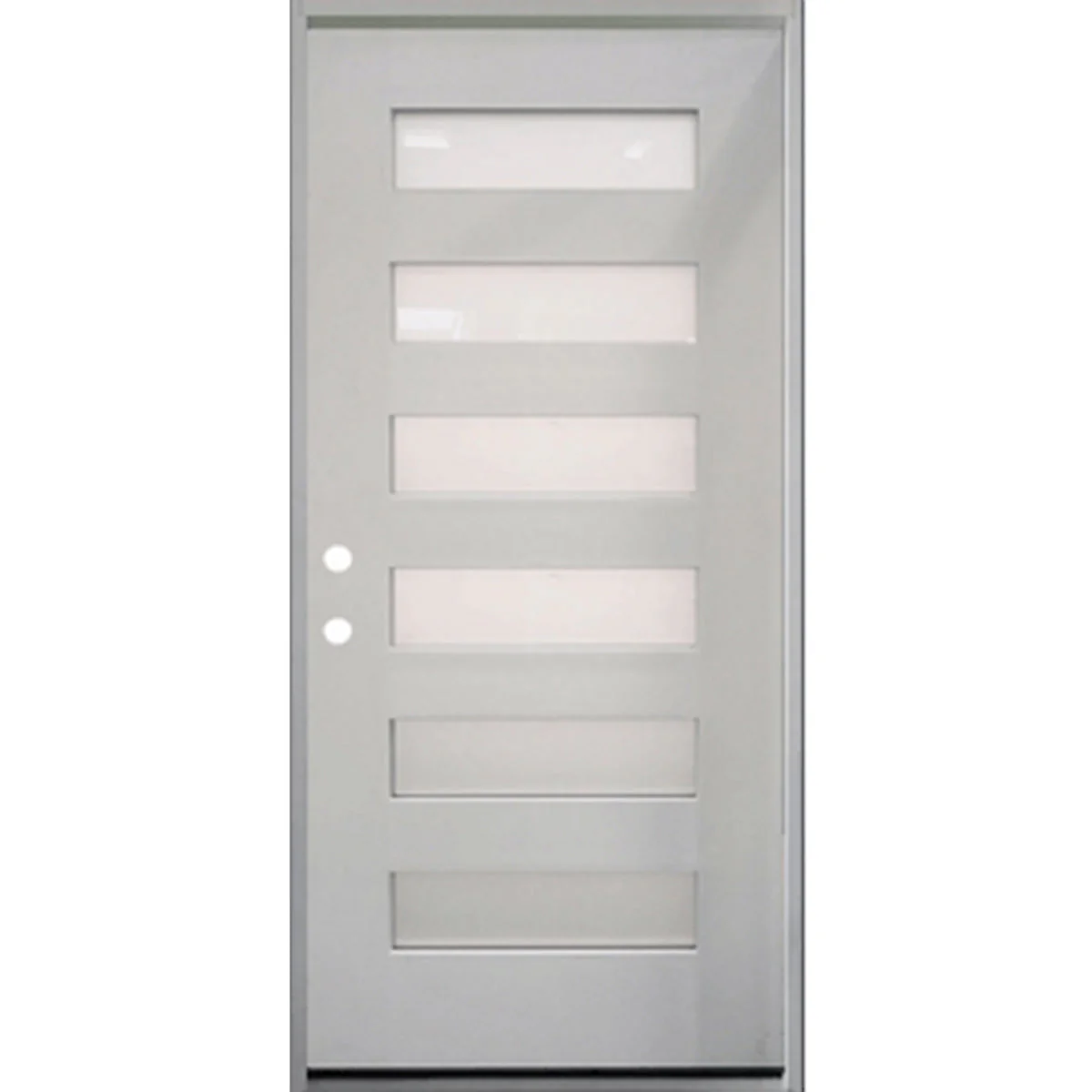 36 in. x 80 in. 6-Lite Shaker, Acid Etch Unfinished White Prehung Fiberglass Exterior Door - Image 3