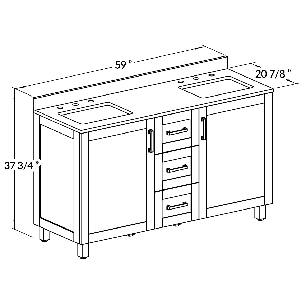 60" Freestanding Double Bathroom Vanity in Oak with Quartz Stone Countertop - Image 5