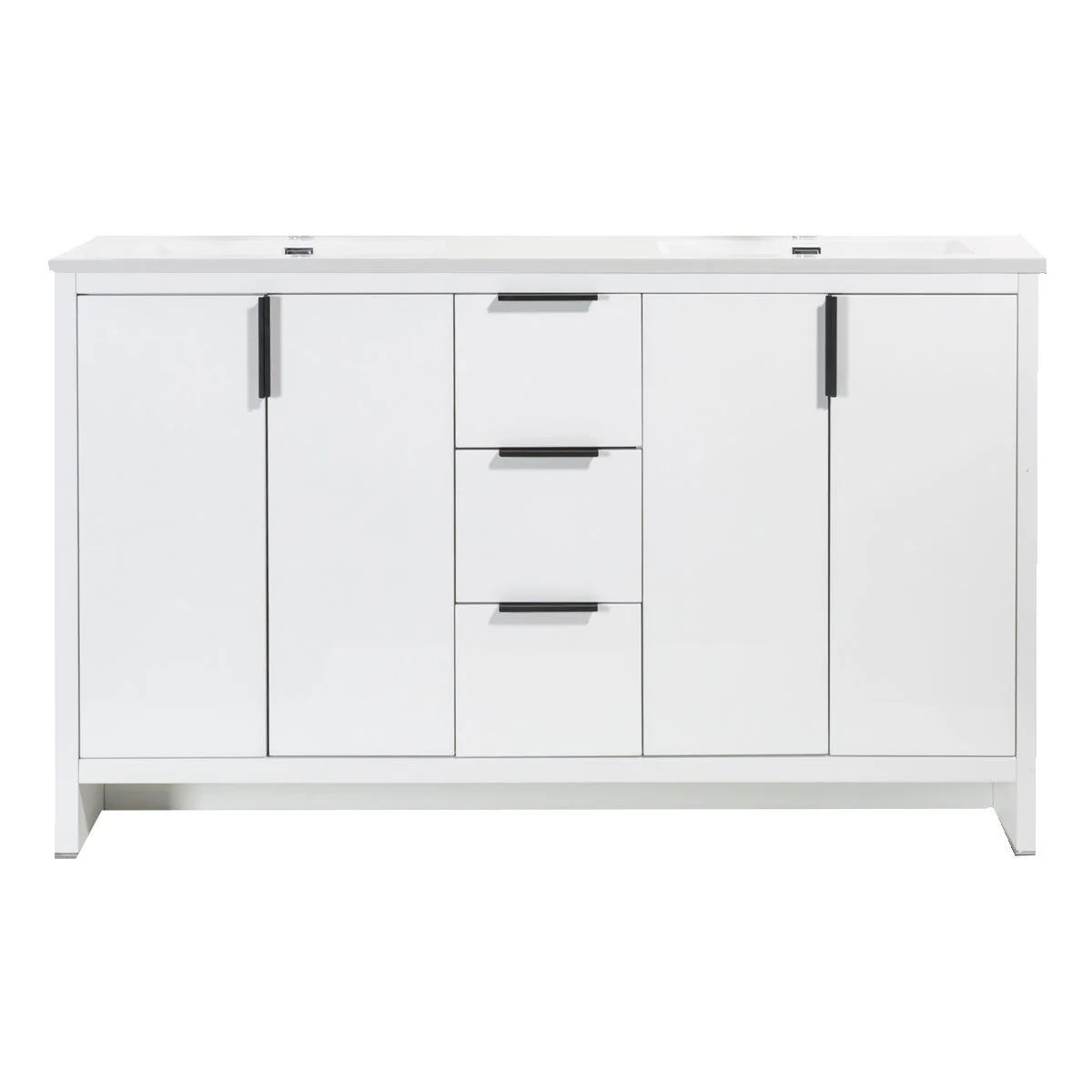 60" W Freestanding Double Bathroom Vanity in White Gloss with Quartz Integrated Sink LV14-60W - Image 2