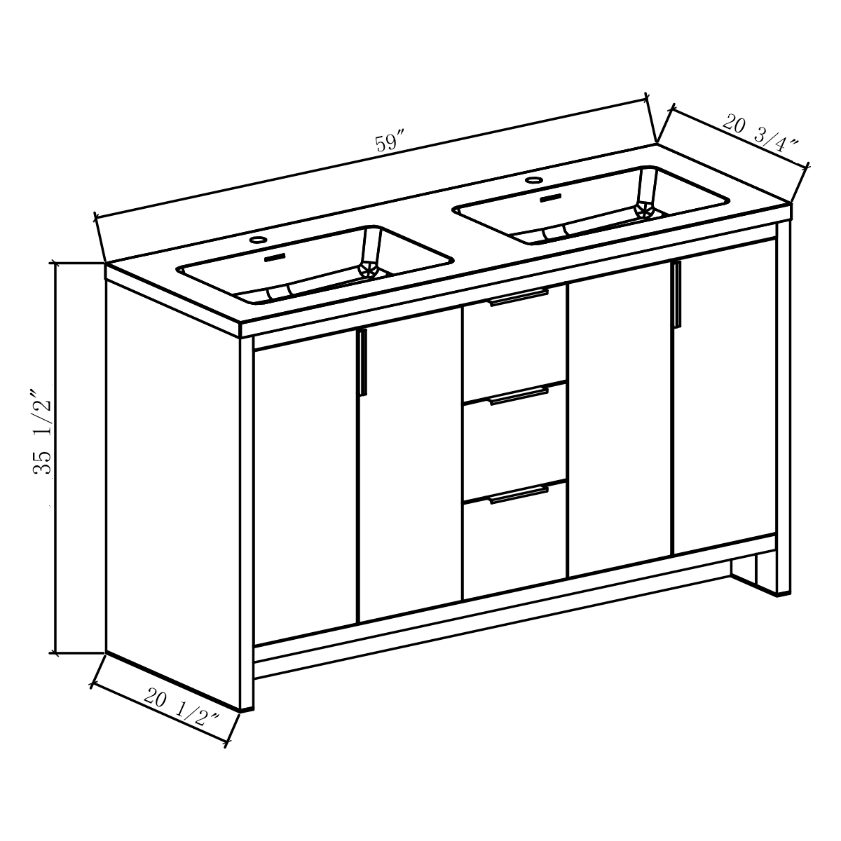 60" W Freestanding Double Bathroom Vanity in White Gloss with Quartz Integrated Sink LV14-60W - Image 3
