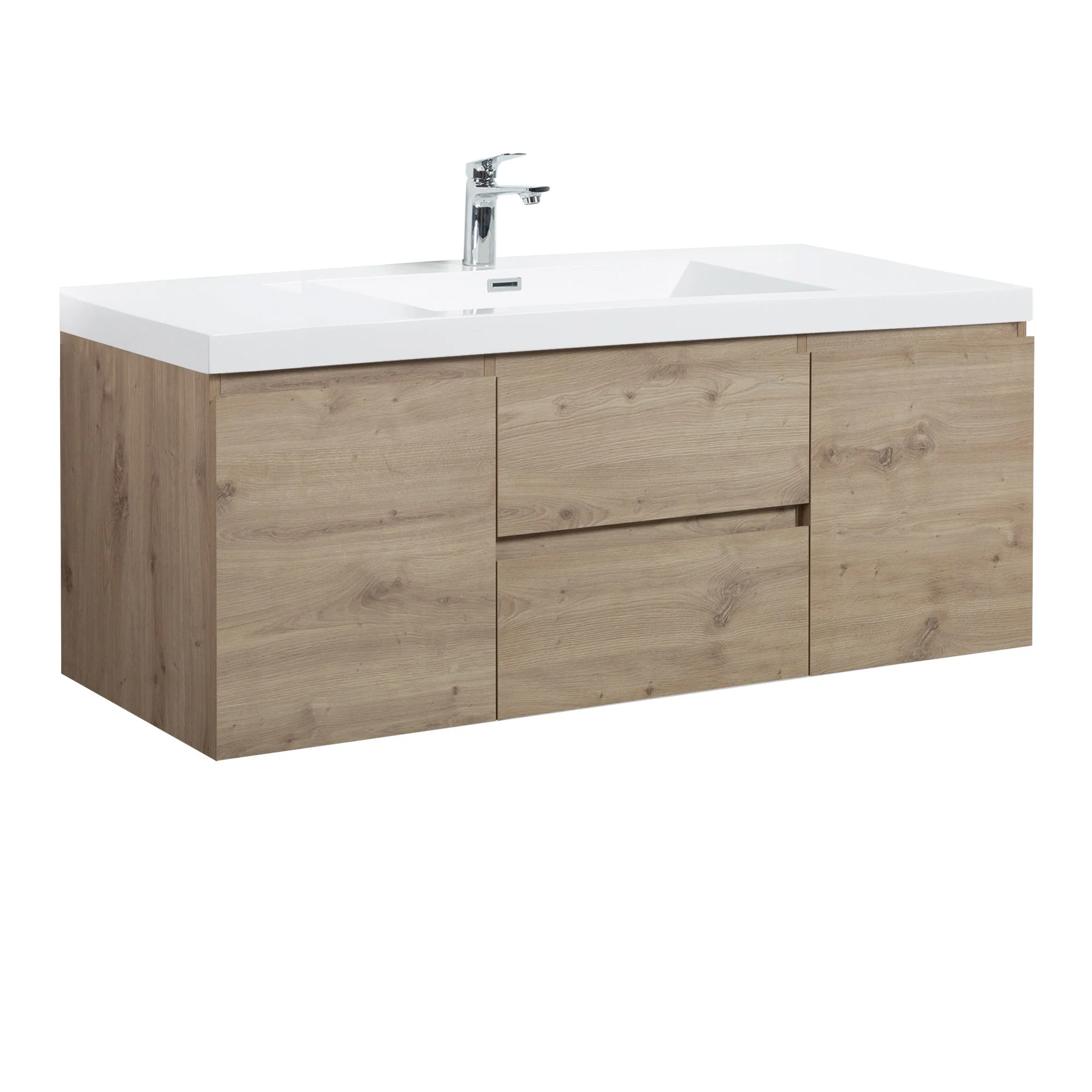 60" Wall Mount Single Bathroom Vanity in Oak with White Integrated Single Sink LV13-60S - Image 2