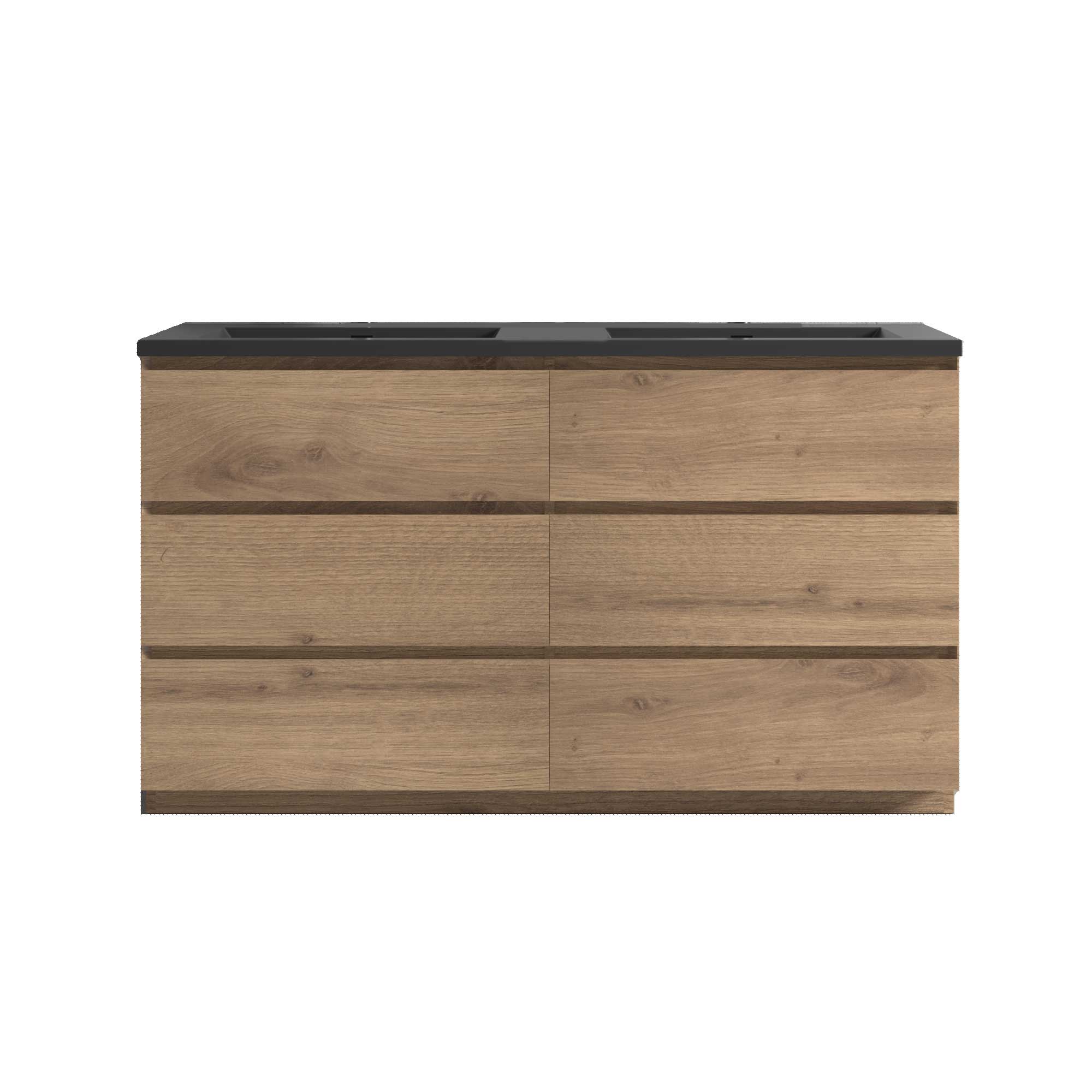 60" Freestanding Double Bathroom Vanity in Oak with Black Quartz Integrated Sink - Image 3
