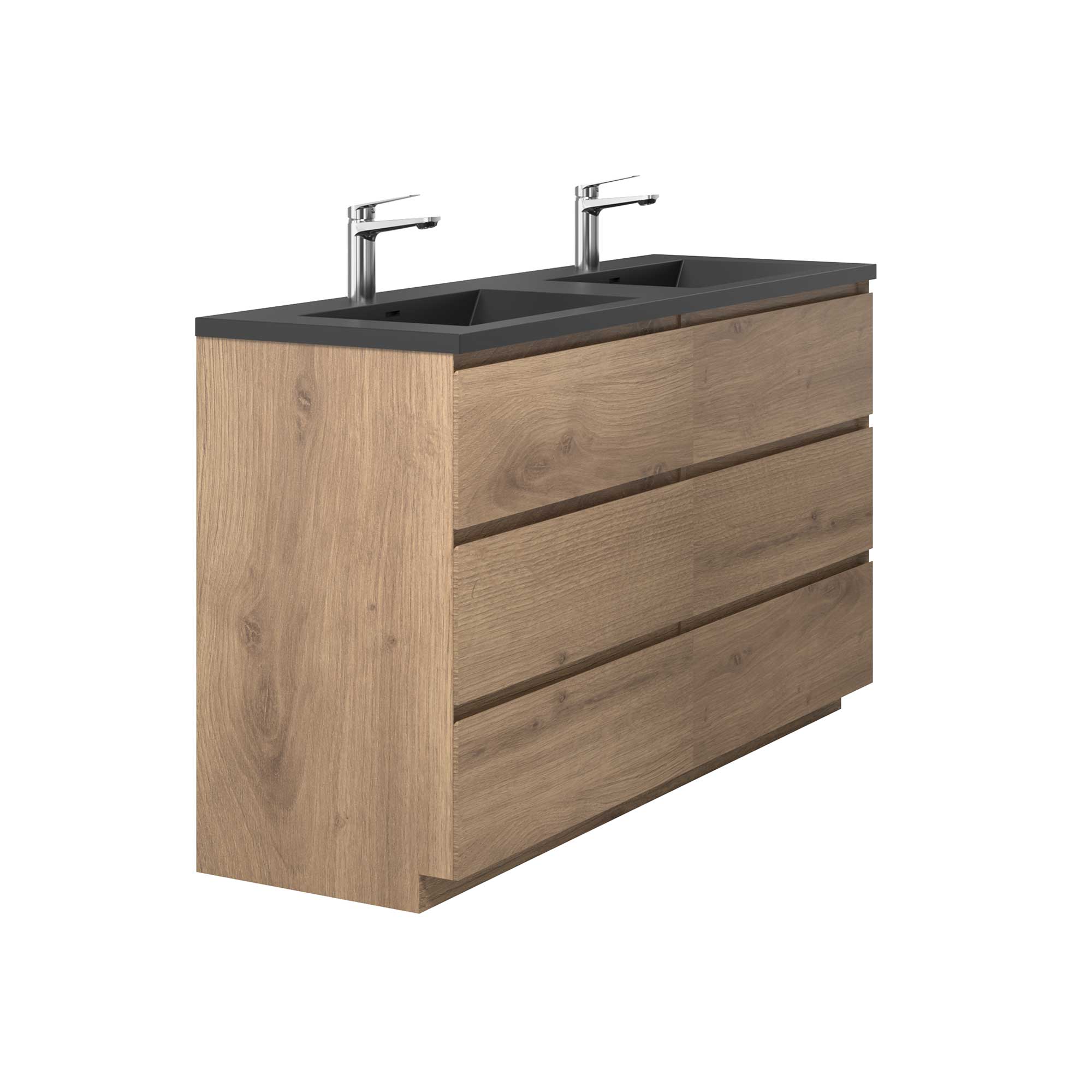 60" Freestanding Double Bathroom Vanity in Oak with Black Quartz Integrated Sink - Image 4