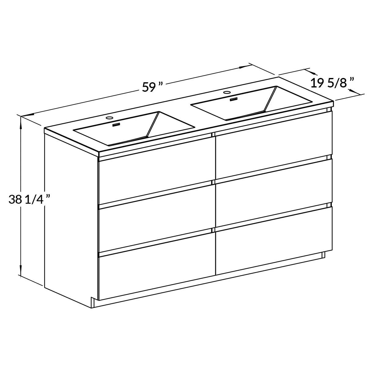 60" Freestanding Double Bathroom Vanity in Oak with Black Quartz Integrated Sink - Image 5