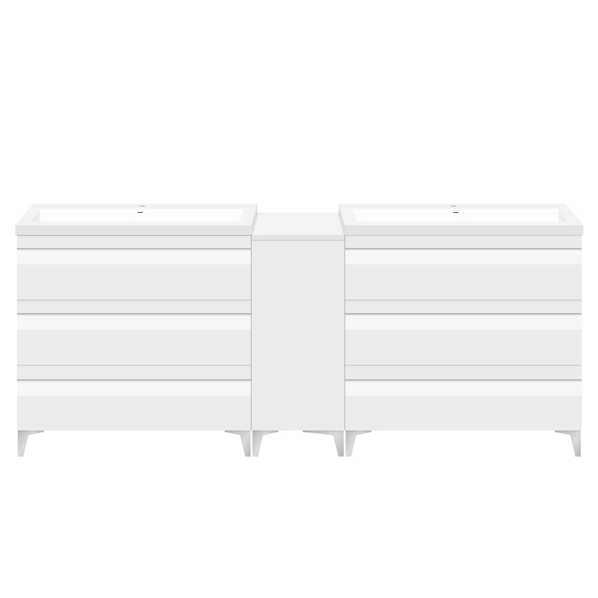 72" Freestanding Vanity Set in White Gloss with Two Square Sinks (LV8-C14B-72W) Style 8 - Image 2