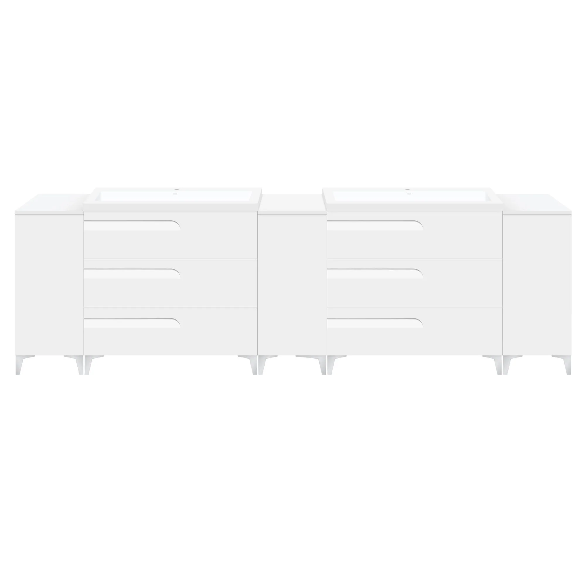 96" Freestanding Vanity Set in White Gloss with Two Square Sinks (LV7-C20B-96W) Style 7 - Image 2