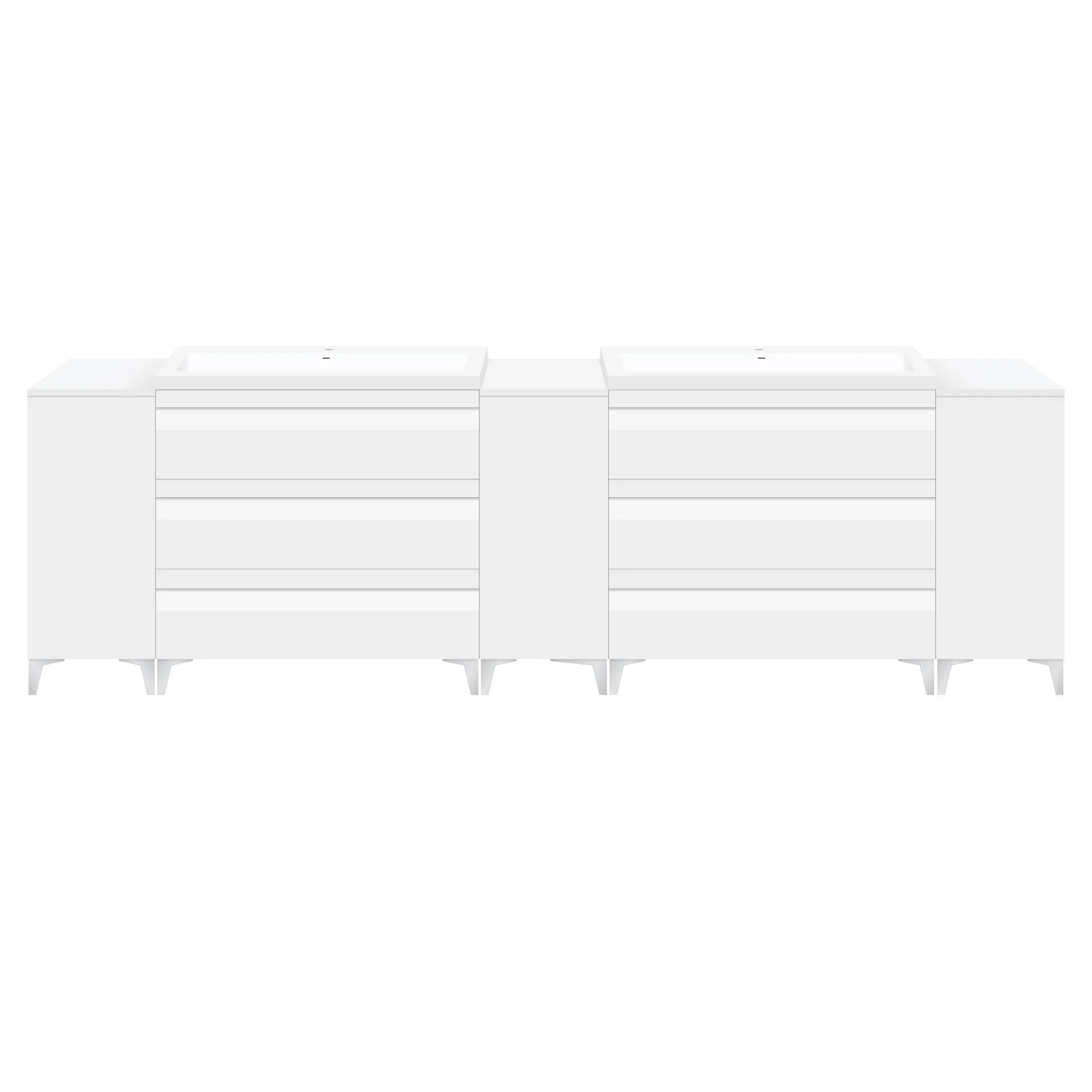 96" W Freestanding White Vanity Set with Two Sinks (LV8-C20B-96W) Style 8 - Image 2