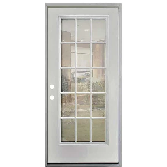 32 in. x 80 in. 15-Lite Clear Unfinished White Prehung Fiberglass Exterior Door