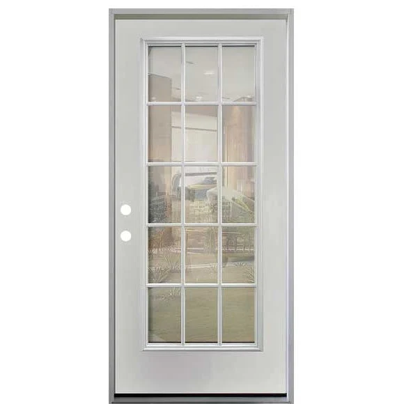 32 in. x 80 in. 15-Lite Clear Unfinished White Prehung Fiberglass Exterior Door - Image 3