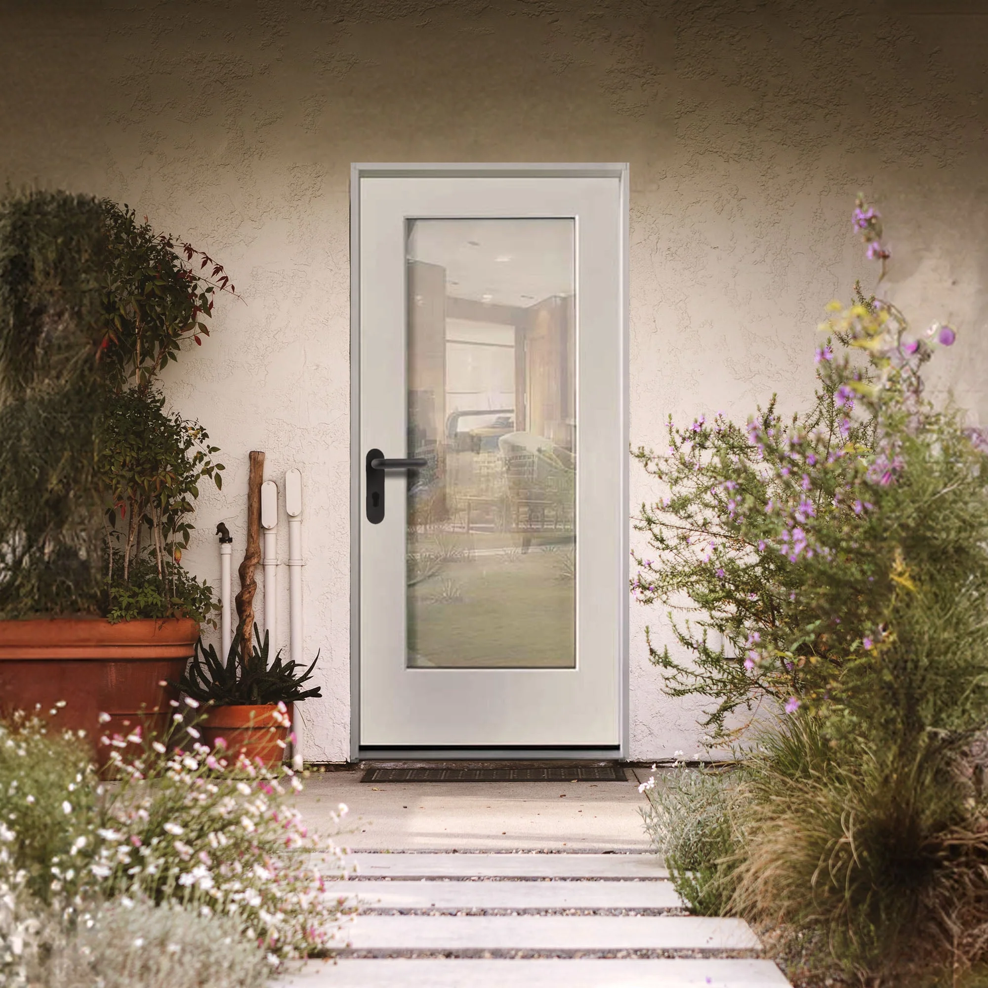 32 in. x 80 in. Clear Low-E Prehung Unfinished White Fiberglass Door - Image 2