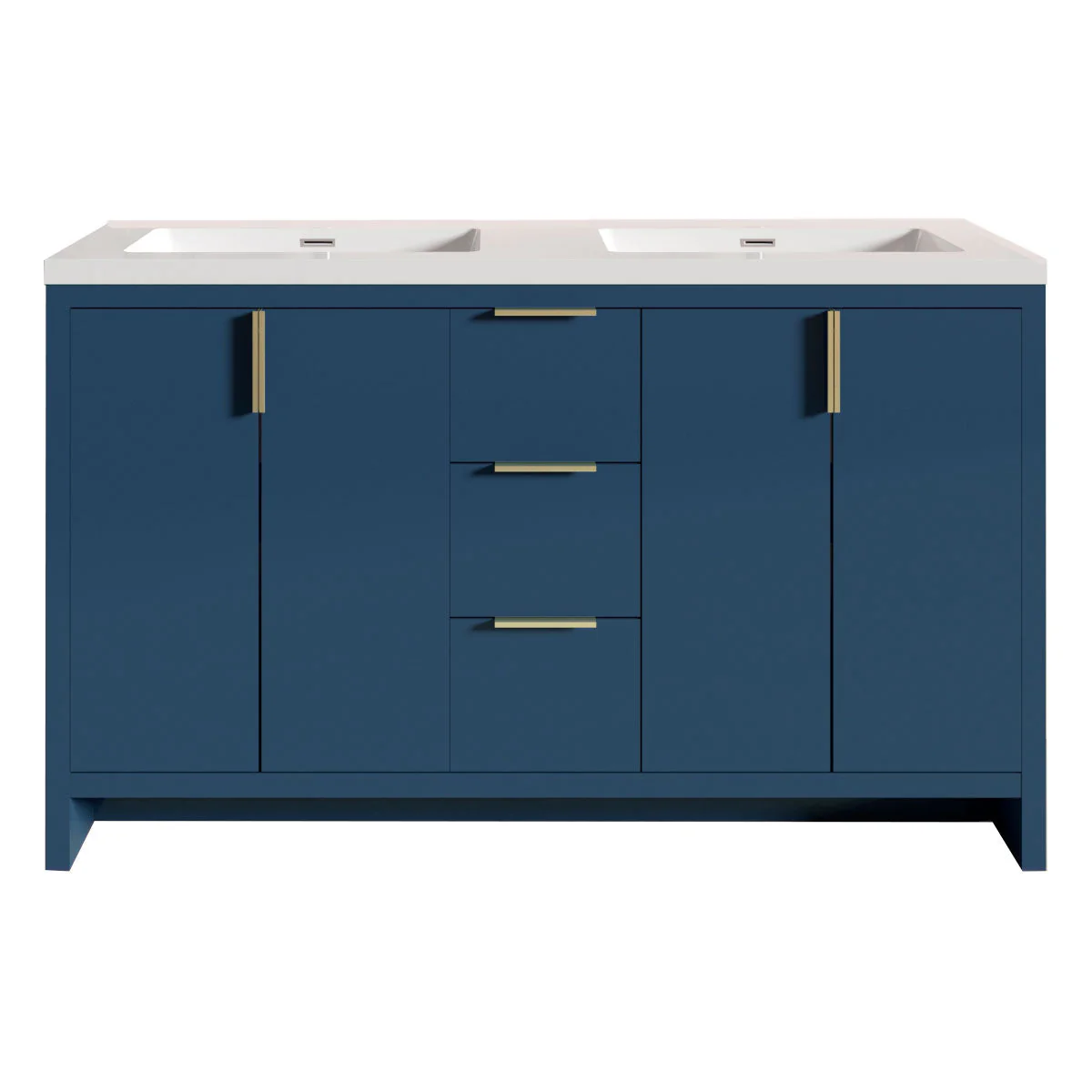 60" W Freestanding Double Bathroom Vanity in Blue with White Quartz Integrated Sink LV14-60B - Image 3