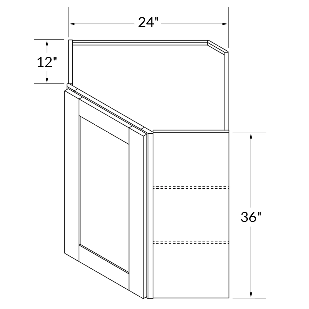 Diagonal Corner Kitchen Cabinet DC2436 Shaker Toffee 24 in. width 36 in. height 12 in. depth