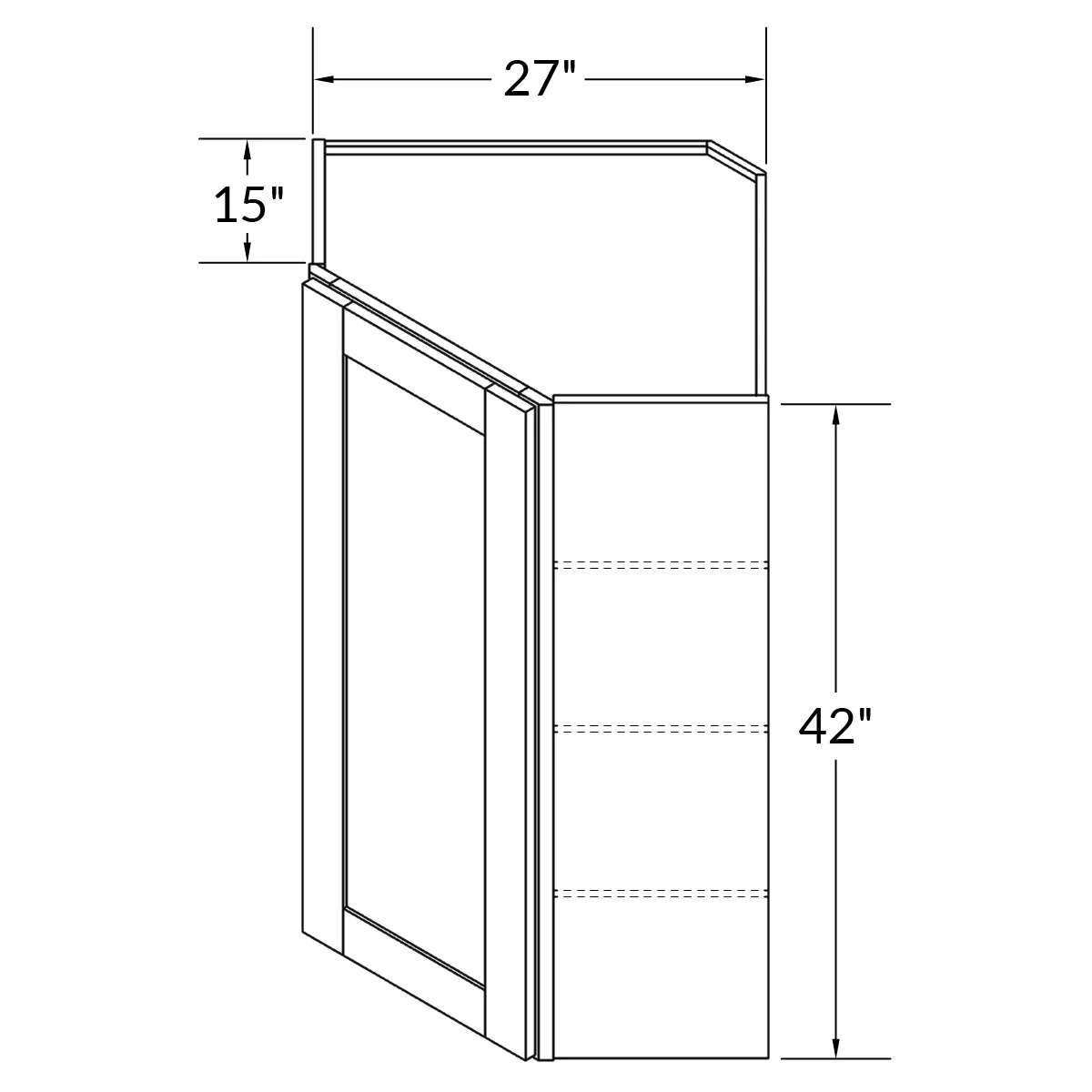 Diagonal Corner Kitchen Cabinet DC2742 Newport LessCare 27 in. width 42 in. height 15 in. depth