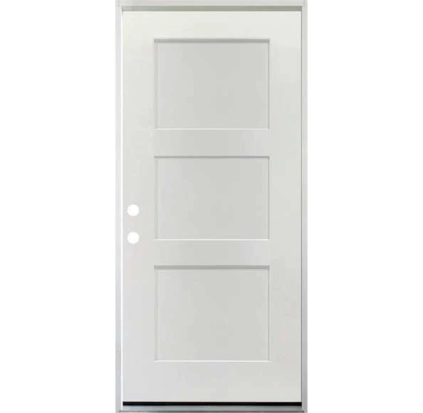 36 in. x 80 in. 3 Panel Fire Rated Unfinished White Prehung Fiberglass Exterior Door with Brickmold
