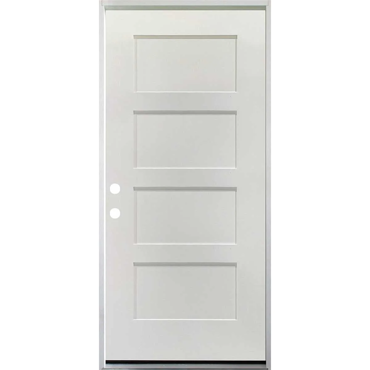 36 in. x 80 in. 4 Panel Fire Rated Unfinished White Prehung Fiberglass Exterior Door with Brickmold