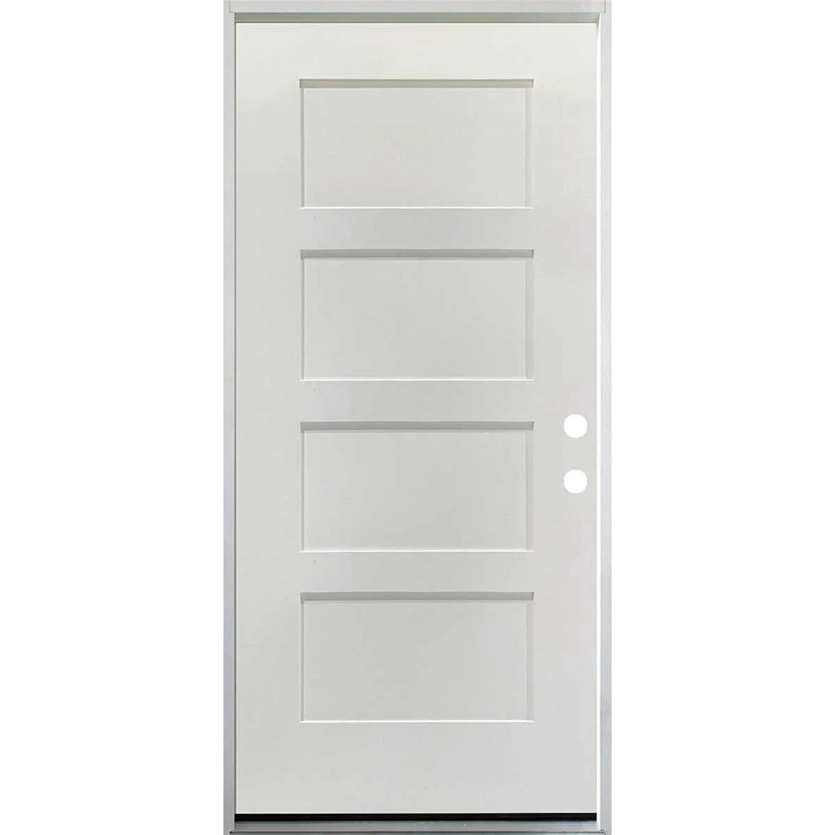 36 in. x 80 in. 4 Panel Fire Rated Unfinished White Prehung Fiberglass Exterior Door with Brickmold - Image 3