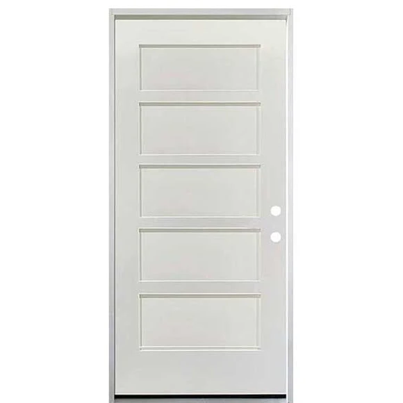 36 in. x 80 in. 5 Panel Fire Rated Unfinished White Prehung Fiberglass Exterior Door with Brickmold - Image 3