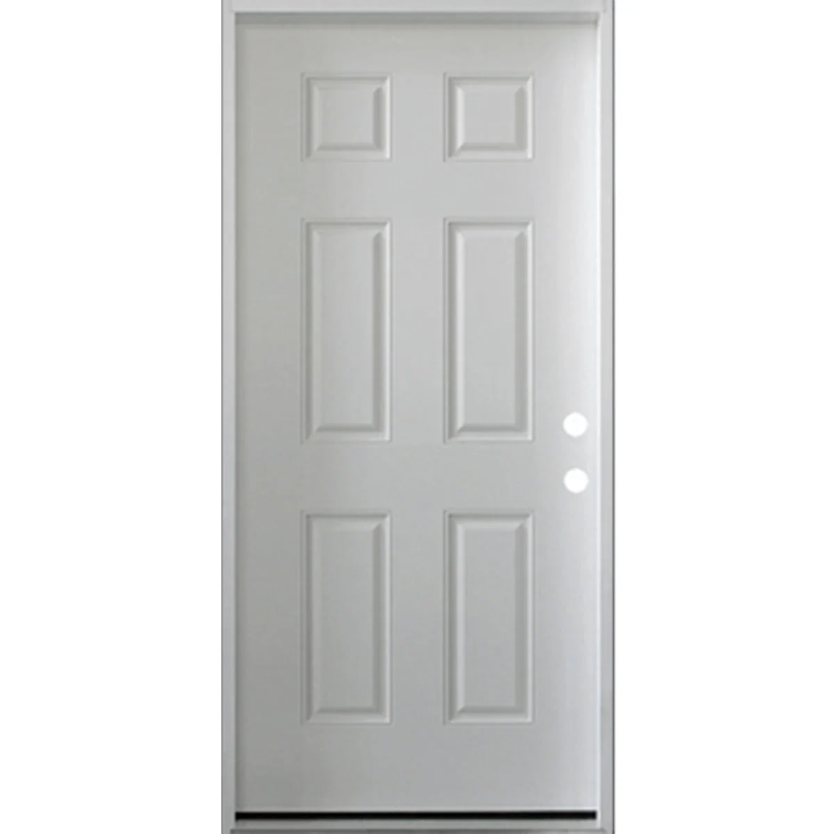 36 in. x 80 in. 6 Panel Fire Rated Unfinished White Prehung Fiberglass Exterior Door with Brickmold - Image 3