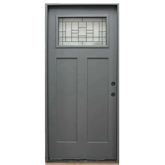 Hometown 36 in. x 80 in. 1/4 Lite Decorative Glass Painted Gray Prehung Fiberglass Exterior Door with Brickmold - Image 4