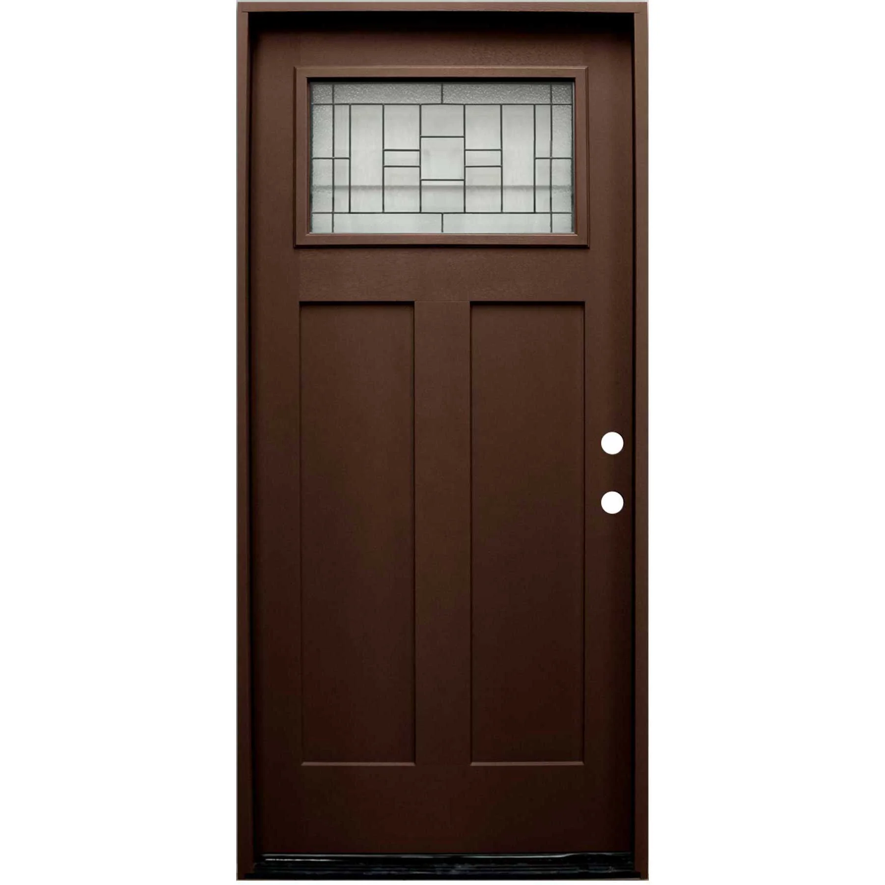 Hometown 36 in. x 80 in. 1/4 Lite Decorative Glass Stained Dark Walnut Prehung Fiberglass Exterior Door with Brickmold - Image 3