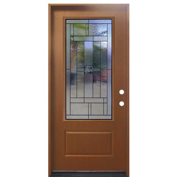 Hometown 36 in. x 80 in. 3/4 Lite Decorative Glass Stained Light Brown Prehung Fiberglass Exterior Door with Brickmold - Image 5