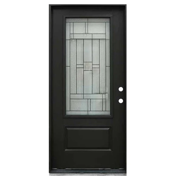 Hometown 36 in. x 80 in. 3/4 Lite Decorative Glass Painted Black Prehung Fiberglass Exterior Door with Brickmold - Image 3