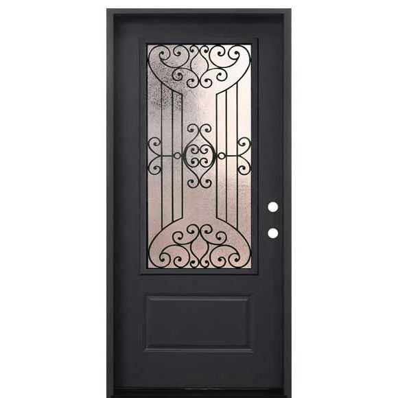 Jupiter 36 in. x 80 in. 3/4 Lite Decorative Glass Painted Black Prehung Fiberglass Exterior Door with Brickmold - Image 3