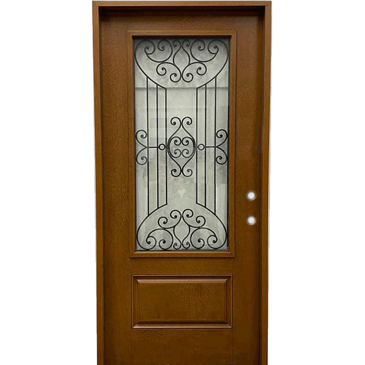 Jupiter 36 in. x 80 in. 3/4 Lite Decorative Glass Stained Light Brown Prehung Fiberglass Exterior Door with Brickmold - Image 3