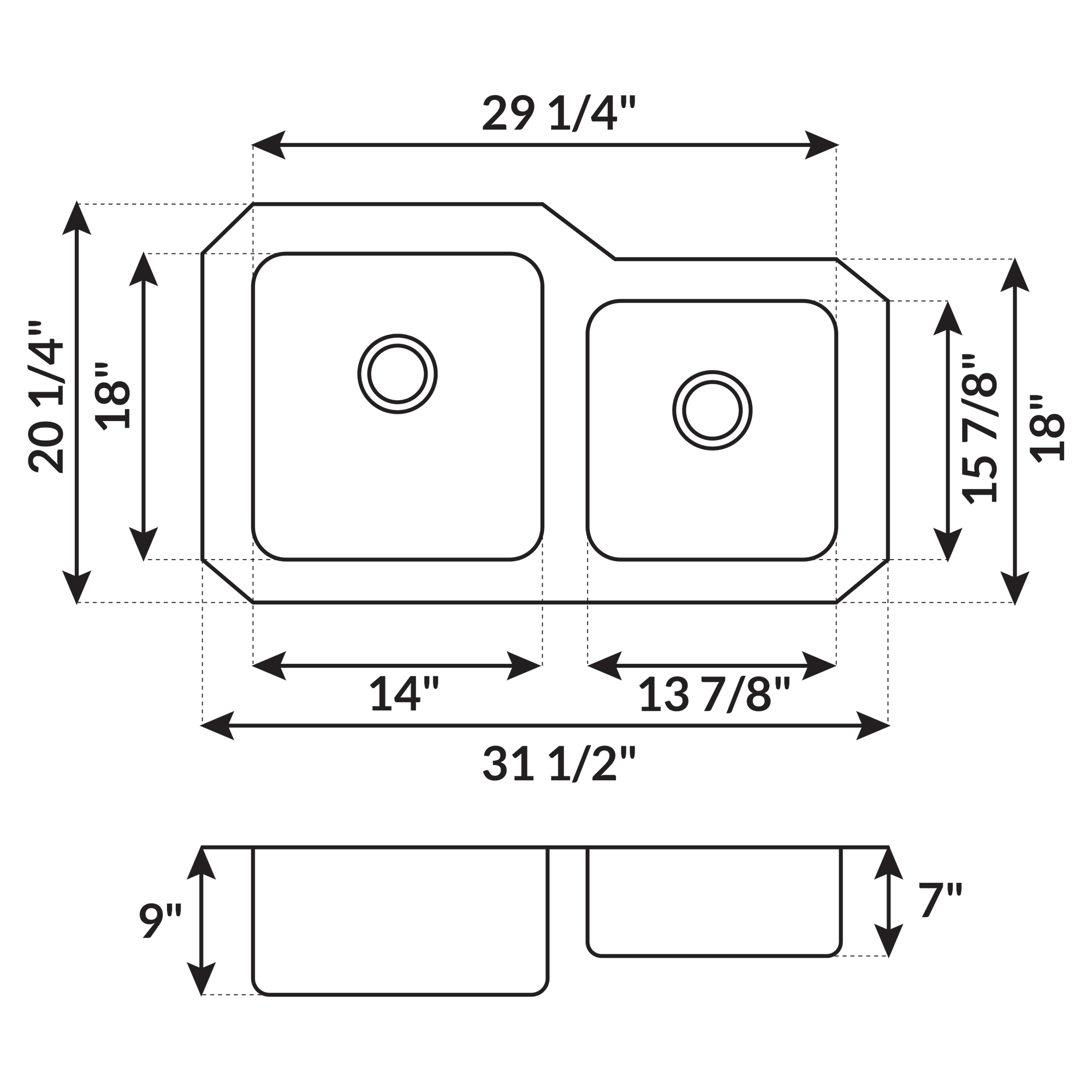 31.5 in Undermount Stainless Steel 60/40 Double Bowl Kitchen SinkL L202R - Image 4