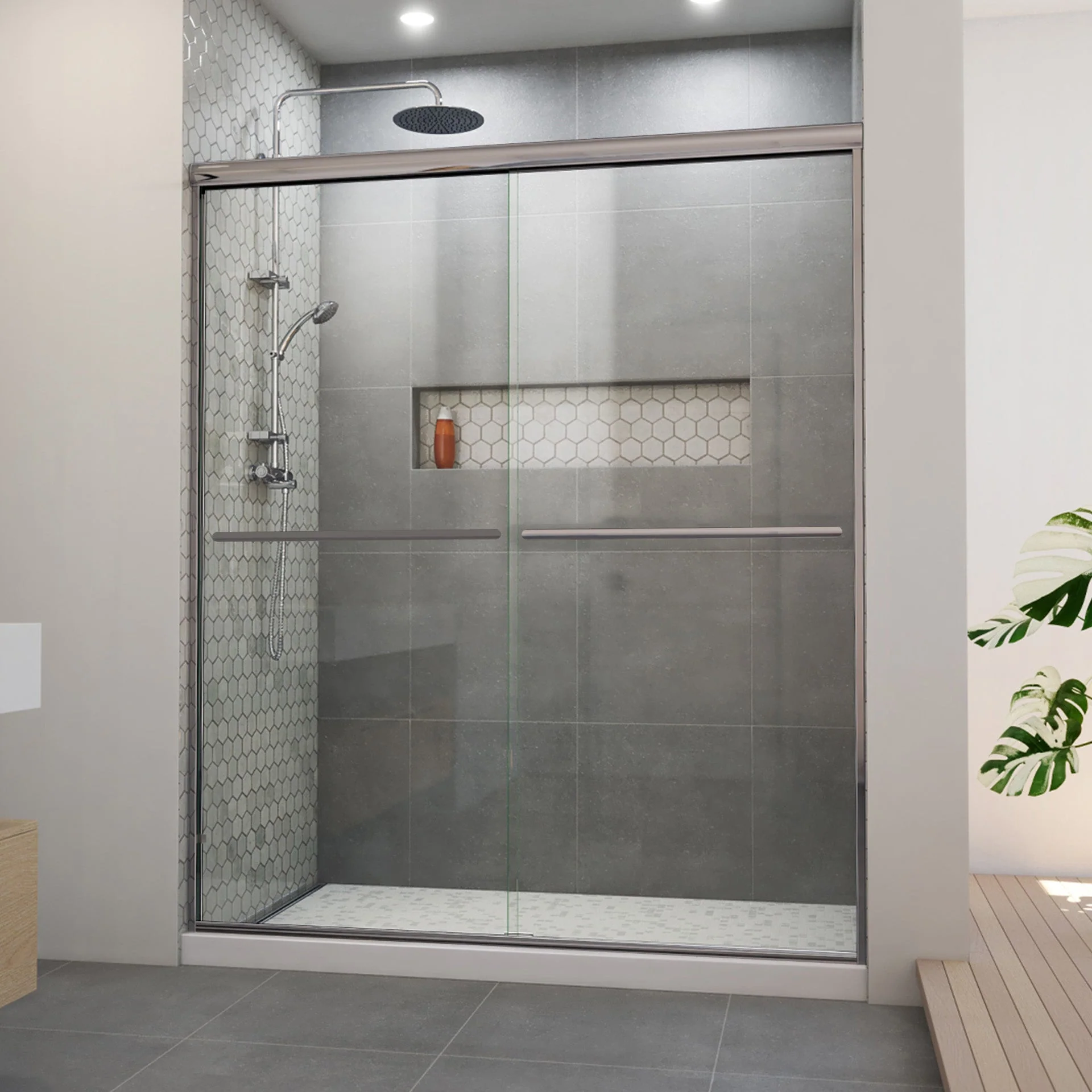 44-48 W x 76 H  Sliding Bypass Framed Shower Door ULTRA-A with Glass in Brushed Nickel - Image 2